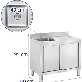 Royal Catering Spülenschrank 1 Becken - - Edelstahl 100 x 60 cm
