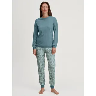 CALIDA Flower Nights Bündchen-Pyjama Damen, weich, pflegeleicht, elastischer Hosenbund, softe Bündchen an den Abschlüssen