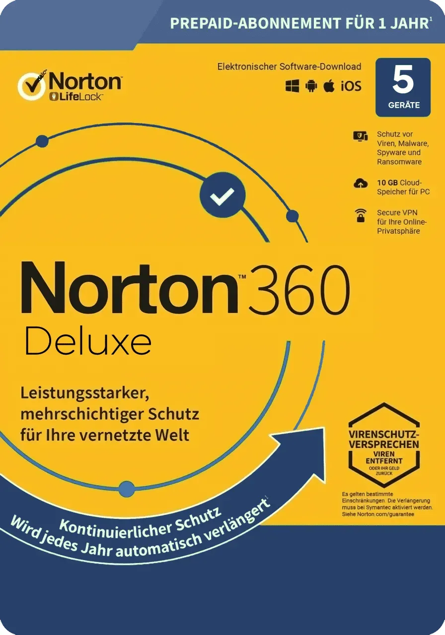 Norton 360 Deluxe, 50 GB de copia de seguridad en la nube 5 dispositivos 1 año