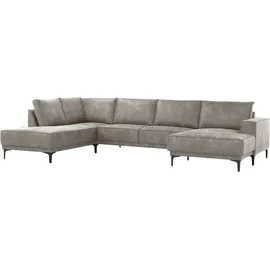 OTTO home Wohnlandschaft OTTO HOME "XXL Sofa Oland, Struktur, Flachgewebe, Luxus-Microfaser, Boucle", beige (taupe), B:345cm H:85cm T:210cm, 100% Polyester, Sofas, Wohnlandschaft, U-Form, 345 cm, Wellenunterfederung, Skandi-Design, Metallfüße