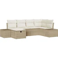 VidaXL 6-teiliges Garten Sofaset mit Kissen Beige Poly Rattan