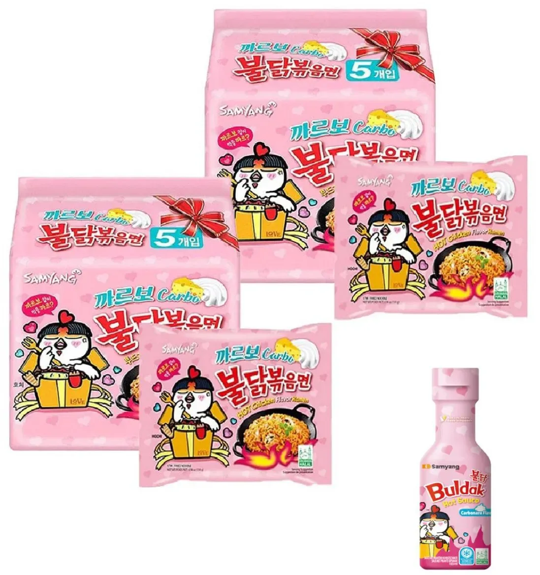 Samyang Hot Chicken Carbonara Flavor 10x 130g Ramen inkl 1x Buldak Sauce Pink