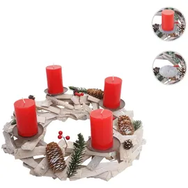 MCW Adventskranz Rund Holz, Kerzen Rot,