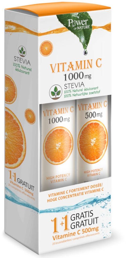 Power of Nature Vitamine C 1000 mg avec Stévia + Vitamine C 500 mg Goût Orange 1 pc(s) comprimés effervescents