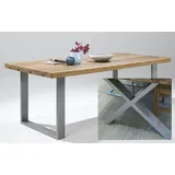Esstisch 220x100x76cm Eiche durchg. Lamelle, gerade Kante, X-Gestell Chromfarben