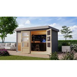 Gartenhaus KARIBU "Langesee 5", grau (terragrau), ohne Fußboden, ohne Dacheindeckung, Holz, Gartenhäuser, aus hochwertiger nordischer Fichte mit wasserabweisender Profilierung