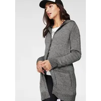 KangaROOS Kapuzenstrickjacke KANGAROOS Gr. 44/46 (L), grau (grau, meliert) Damen Strickjacken mit aufgesetzten Taschen und breiten Rippbündchen