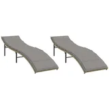 vidaXL Sonnenliegen 2 Stk. mit Auflagen Beige Poly Rattan