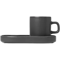 Espressotasse BLOMUS "PILAR", grau (dunkelgrau), B:7,5cm H:6cm Ø:5cm, Keramik, Trinkgefäße, 2 Tassen, 2 Untertassen