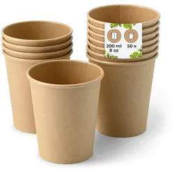 BIOZOYG 50 Stück Einwegbecher 200ml / 8oz Pappbecher, Kaffeebecher, ungebleicht, ökologisch, kompostierbar, umweltschonend für Coffee to Go