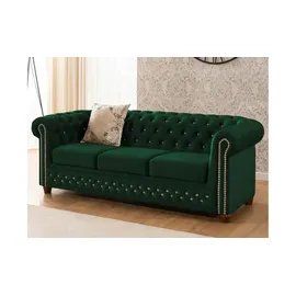 S-Style Chesterfield Garnitur Samt 3-Sitzer Grün