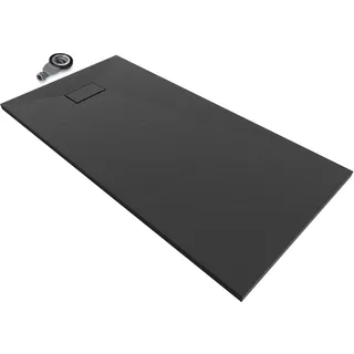 iflair Smc Duschwanne Duschtasse mit Anti-rutsch Flach Mit Steinoptik Schwarz inkl. Ablaufgarnitur 160x80 cm