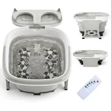 HOMASIS Fußbad, faltbar, elektrisch, Massage, Fußmassagegerät mit Massagerollen & Blasenmassage, Fußbad mit Timer & Fernbedienung, grau/blau (Grau)