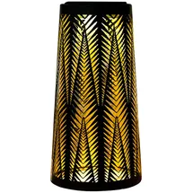 ETC Shop Solarlampe Tischleuchte Außen Solarlicht Tisch für Außen Solar Laterne Balkon schwarz, Säule mit Lichteffekt, goldenes Innere,1x LED warmweiß, H 24,5