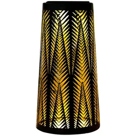 ETC Shop Solarlampe Tischleuchte Außen Solarlicht Tisch für Außen Solar Laterne Balkon schwarz, Säule mit Lichteffekt, goldenes Innere,1x LED warmweiß, H 24,5