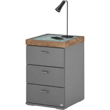 Set One by Musterring Nachtschrank "Lancaster Dielen", grau (grau anthrazit mit eiche ribbeck), B:40,7cm H:61,3cm T:43,5cm, Spanplatte, SET ONE BY MUSTERRING, Schränke, Nachtschrank, inklusive LED-Beleuchtung, in 2 Farben erhältlich, B 41 x H 61 cm