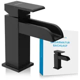 Bächlein Badarmatur Sotira fürs Bad in Bachlauf-Design, Einhebelmischer mit langlebiger Keramikkartusche und Montage-Set, Bad Wasserhahn Matt Schwarz
