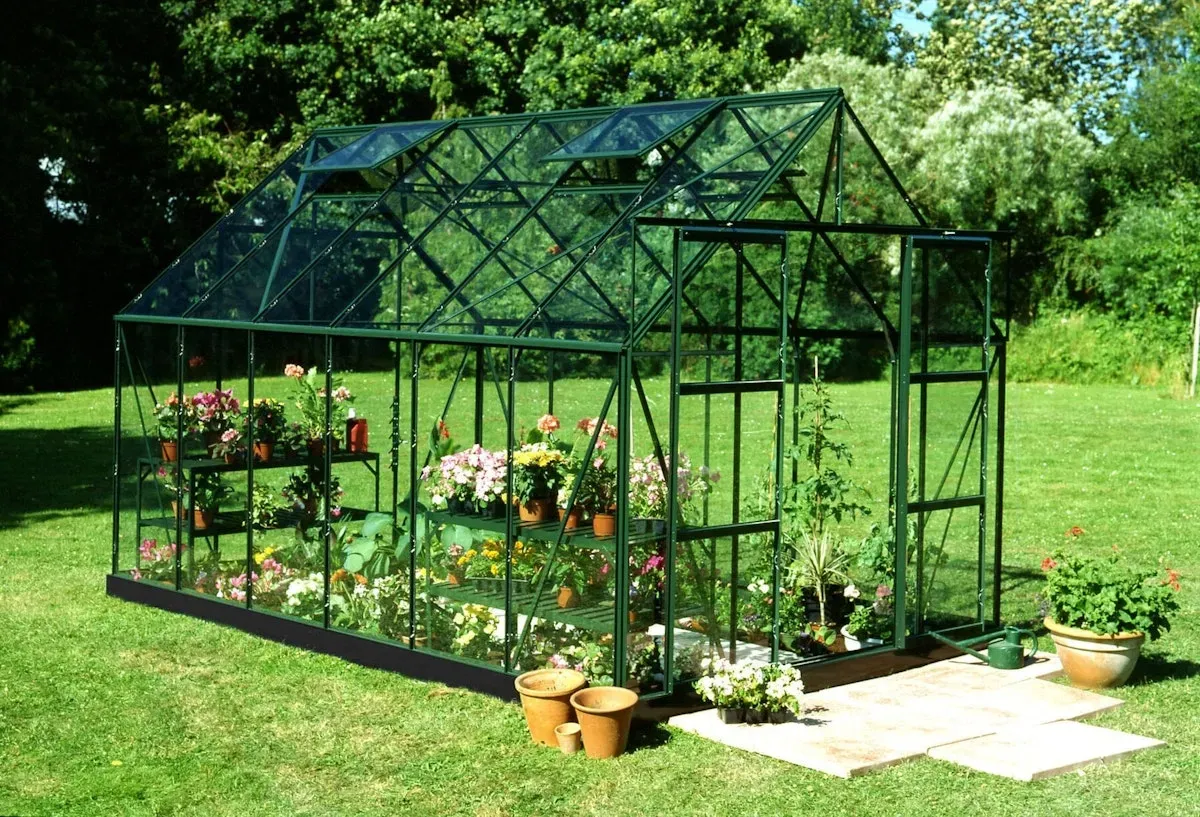 Juliana Gewächshaus Magnum SET-3,84 x 2,57 m - 9,9 m2 (Gr. 2)-grün-3 mm Sicherheitsglas