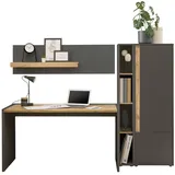 furn.design Schreibtisch Set Center matt und Wotan Eiche, mit Aktenschrank - Grau