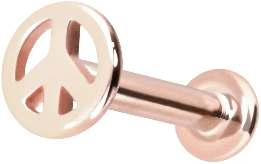 14 Karat Gold Labret mit Push Fit PEACE-ZEICHEN