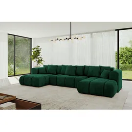 altdecor Wohnlandschaft, CLOUD-U-v1 405x185x90 Dunkelgrün Velours