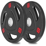 wuuhoo Hantelscheibe Olympische Hantelscheiben Ray 50mm, 2er Set I Weight Plates gummiert mit Stahlkern I Langhantelgewichte mit Griffen und Stahlbuchse I schwarz mit Gewichtsangabe 2 x 10kg