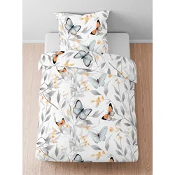 Bettwäsche BIBERNA Gr. 3, weiß (weiß, bedruckt), B/L: 155cm x 220cm, Lyocell, B/L: 80cm x 80cm, Lyocell, 100% Lyocell TENCEL, Bettwäsche
