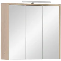 Lomadox Spiegelschrank ESPOO-80 Eiche hell, 3 Türen, Beleuchtung, 65 cm breit braun