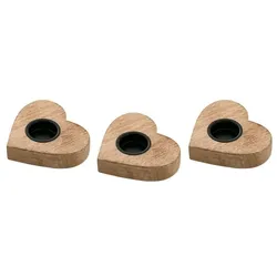 Amagohome Teelichthalter 3er Set Kerzenständer Teelichter 12x11cm Herzilein Kerzenhalter Mangoholz