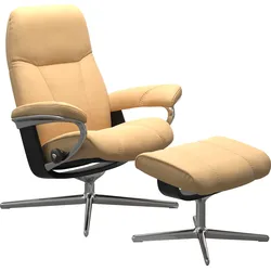 Relaxsessel STRESSLESS "Consul", gelb, B:78cm H:97cm T:70cm, Sessel, mit Cross Base, Größe S, M & L, Holzakzent Schwarz