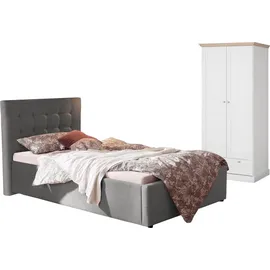 otto home Jugendzimmer-Set »Hamar-Binz« Set, 2 Stk. tlg. Polsterbett und Kleiderschrank grau