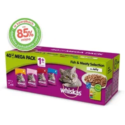 WHISKAS Adult 40x85g Fisch und Traditionelle Geschmacksrichtungen - Katzennassfutter in Gelee (Huhn, Lachs, Rind, Thunfisch)