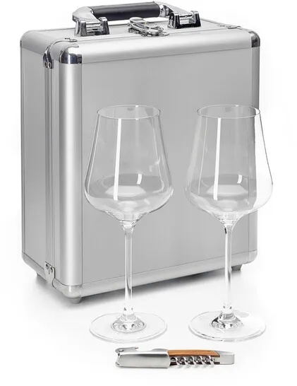 Valise porte-verres en aluminium Travel Case Deux Verres, Designer Peter Lamboy, 28x25x14.5 cm