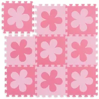 Relaxdays 10037471_1359 Herz Puzzlematte Blumen-Muster, 9 Teile, Eva-Schaumstoff, schadstofffrei, Spielunterlage 91,5 x 91,5cm, rosa-pink