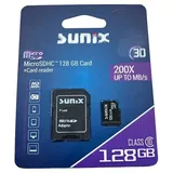 SUNIX Speicherkarte Microcard microSDHC Karte 128GB Class 10 UHS-I mit Adapter bis zu 200 MB/s