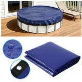 Clanmacy Pool-Abdeckplane Pool-Abdeckplane rund PE 2-in-1 Blau/Schwarz mit Ösen & Stahlseil 320 - 366 cm (Ø 420 cm)