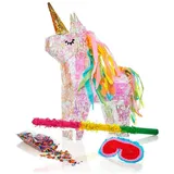 Lumaland Pinata Einhorn - Set zum Befüllen - inkl. Schläger, Maske und 50g Konfetti