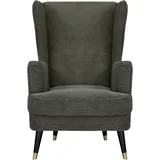 Home Affaire Ohrensessel ZILLER, TV-Sessel, frei im Raum stellbar, in Cord und Samtvelours, Holzfüsse mit dekorativen Metallhülsen, Traumhafter Relaxsessel grün