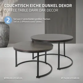 ML-Design Couchtisch 2er Set Rund 59x40cm und 74x48cm Eiche-dunkel