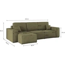 Kaiser Möbel Ecksofa mit schlaffunktion und bettkasten, Sofa L-form, Couch L-form BEST Dicker Cord Olive Links - Olive