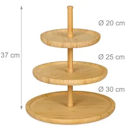 Relaxdays Etagere Bambus, Hxd: 25 x 30 cm, 3-stöckige Obstetagere, Ablage von Gebäck, Snacks, Nüssen, Obstteller, natur