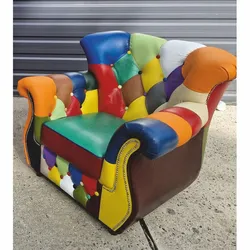 Casa Padrino Luxus Chesterfield Leder Sessel Bunt / Dunkelbraun - Patchwork Chesterfield Möbel