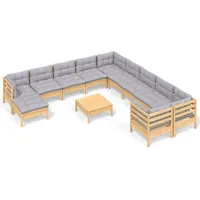 vidaXL Garten-Lounge-Set 12-tlg. grau Kiefernholz