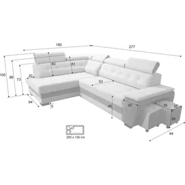 Sonstige Verlage Ecksofa Grand mit Schlaffunktion 277x180x86 Flaschengrün