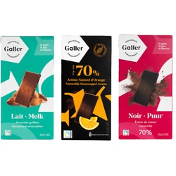 Schokoladentafeln im Set Galler Dark Cocoa Nibs x Milk Almonds x Dark Orange, 3 x 80 g