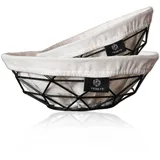 FRIHET 2-in-1 Brotkorb modern | Obstschale | Metall | 2er Set | waschbare Einlage aus 100% Baumwolle | rund | schwarz | Aufbewahrungskorb | Gr. 1: Ø 20 cm x H 8 cm, Gr. 2: Ø 26 cm x H 9 cm