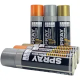 Metallic-Sprühlack-Set. GOLD, SILBER, KUPFER. Hochglanz. Sprühfarben-Set 6 Dosen je 200 ml. Schnelltrocknende Sprühdose. Glänzende Spraydose für Holz, Stein, Wand, Metall, Glas zum Dekorieren
