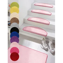 HANSE HOME Stufenmatte Fancy, halbrund, Höhe: 7 mm, 15 Stück, Treppenmatten, Selbstklebend, Stufenteppich, Treppenstufen rosa