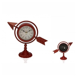 Bigbuy Uhr Tischuhr Vintage Look Retro Wecker Vollständiger Pfeil Granatrot Metal rot