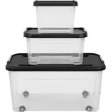TONTARELLI Aufbewahrungsbox 46 L/13 L/4,6 L 3-tlg. transparent/schwarz